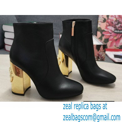 Dolce & Gabbana Heel 10.5cm Leather Ankle Boots Black with DG Karol Heel 2021